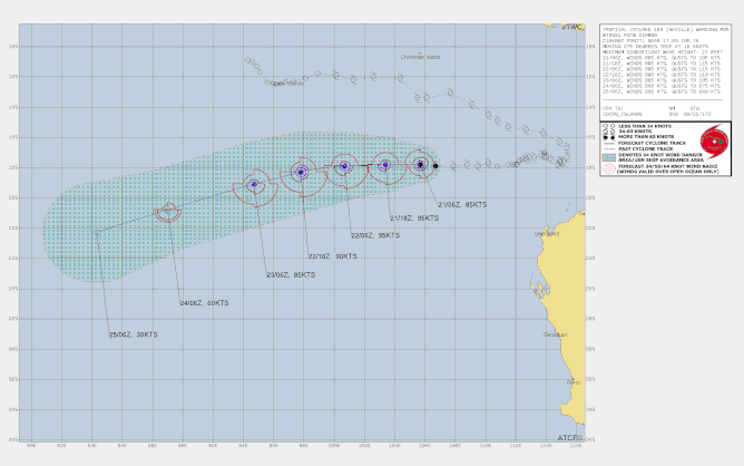 Track map of Tropical Cyclone Neville in the Indian Ocean. March 21 2024. From JTWC.