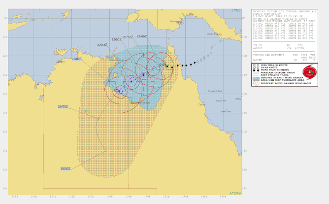 Forecast track map of Tropical Cyclone Trevor. From JTWC 