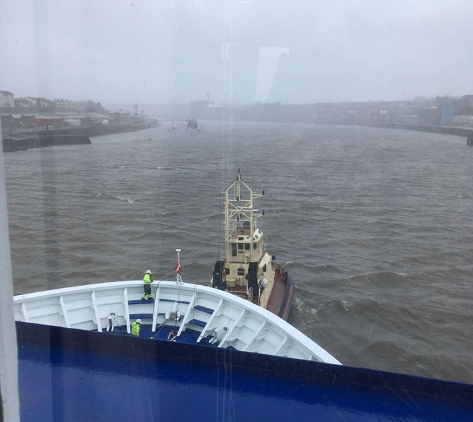 It was so windy that we had to be towed into Newcastle harbour by tugboats