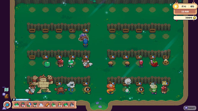 Game screenshot showing various monsters in a barn.