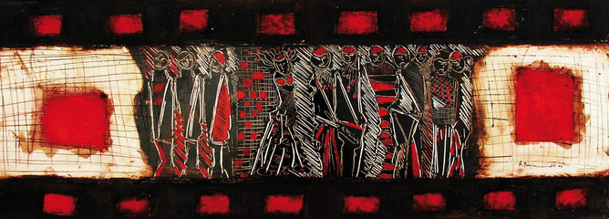 Danse africaine, 70x20 cm, Mixed media on paper.