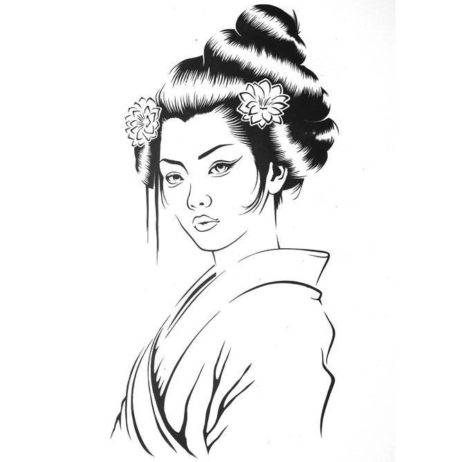 kostenlose GEISHA STENCIL / SCHABLONEN VORLAGE zum runterladen und selberschneiden für deine Stencil Art, Street Art, Urban Art und Graffiti Projekte.