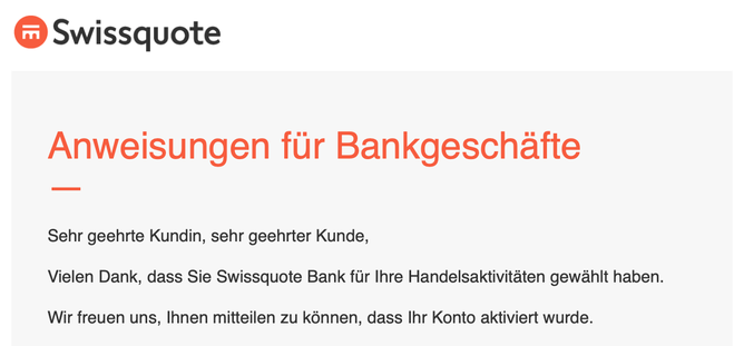 Bestätigung Kontoeröffnung Swissquote