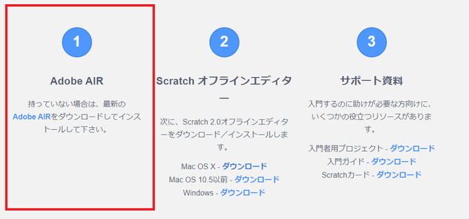 Scratch公式のScratch2.0ダウンロード画面