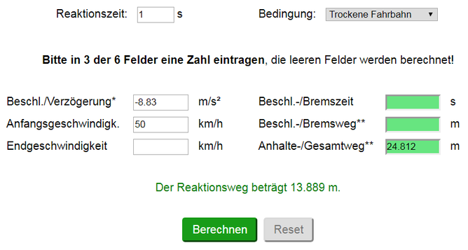 Bremsweg Rechner für Anhalteweg Bremsweg Johannes Strommer