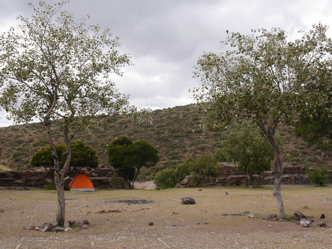 My tent at the"Plaza de Todos" in front of the graveyard