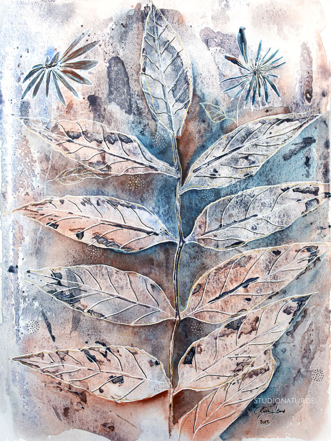 Pflanzendruck, plantart, plantprint, floralart, floralprint, Eberesche, rowan, collage, botanicalart, illustration, Naturkunst, natureart, Gemälde, Original, Kunst, Kunstwerk, Wanddeko