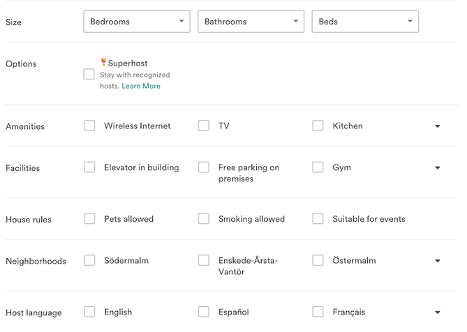 filter options on airbnb