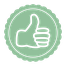 grüne Rosette mit Icon: Daumen hoch