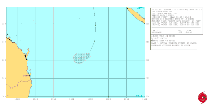 Ex-Tropical Cyclone Tatiana warning graphic from JTWC (14/02/2016)