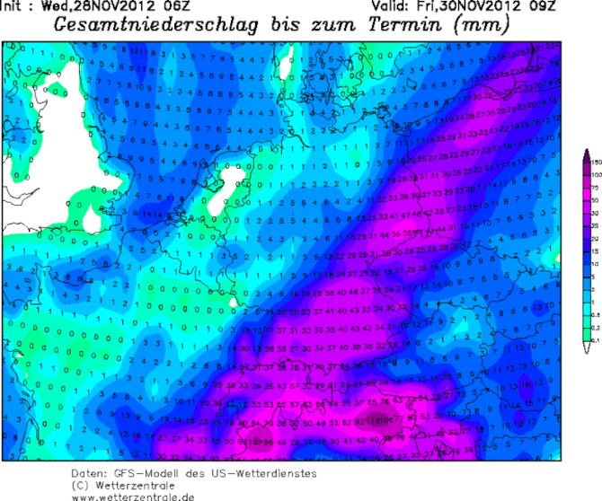 Niederschlag bis Freitag-früh (Mindestens die Hälfte als Schnee)