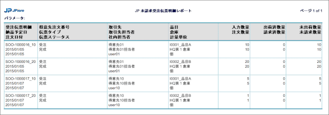 未請求受注伝票明細チェックリスト(サンプル)