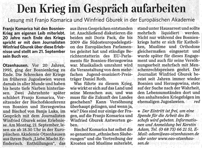 Eine Meldung aus der Saarbrücker Zeitung, 17. September 2015.