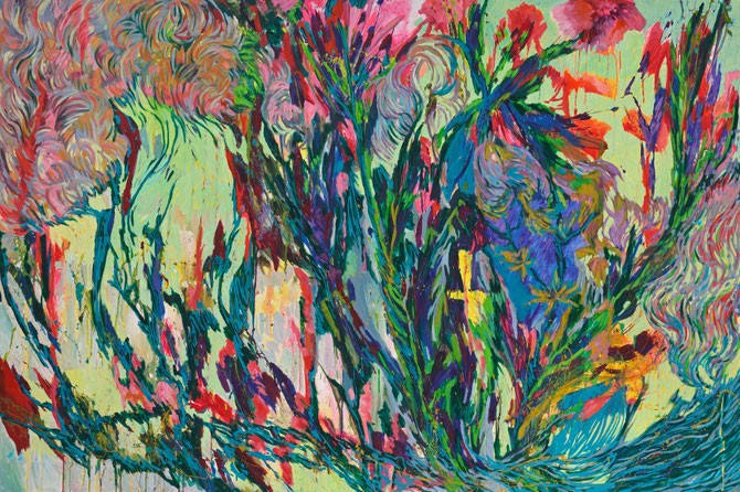 Jardin à la croix jaune - Yellow cross garden - 114x195cm - technique mixte - 2014