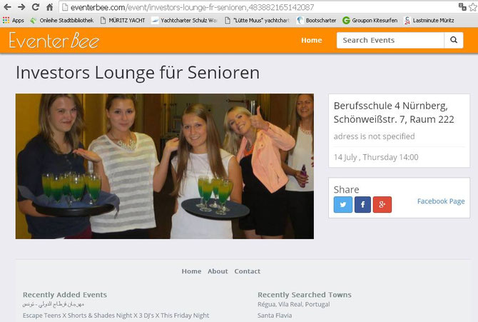 Nettes Schmankerl zum Schluss: Wir wurden auf einer internationalen Eventplattform (vgl. folgendes Bild) erwähnt!!! Was ein paar attraktive Mädels und Drinks ausmachen... (Screenshot vom 09.08.2016)