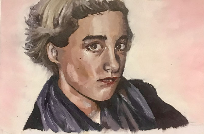 Autoportrait réalisé par une étudiante - huile sur papier