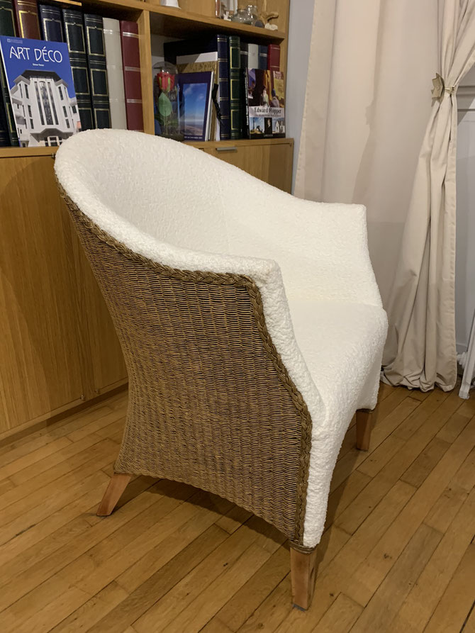Fauteuil LLoyd Loom, dossier fil de fer entouré de papier kraft, 1920