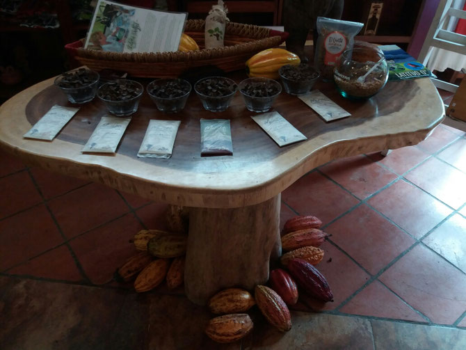Die Auswahl an Schokoladen beinhaltete neben verschiedenen Prozenten an Kakao auch Schokolade mit Ingwer (sehr lecker!), Macadamia, Kaffee oder Chili.