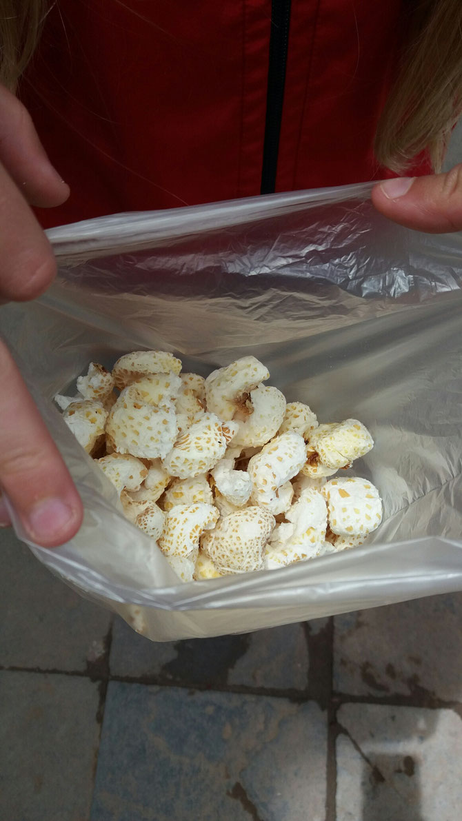 Hier wurde an jeder Straßenecke dieses Riesenpopcorn verkauft.