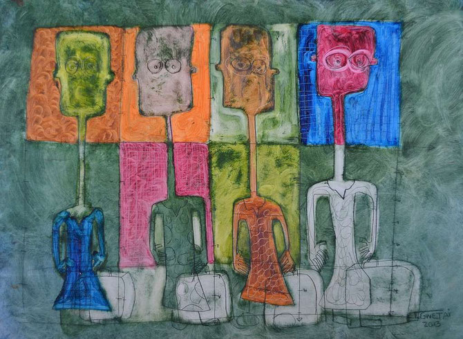 NALA goes shopping (64cm x 47cm) Oil on Paper, by Tafadzwa Gwetai, Bulawayo / Zimbabwe