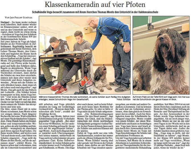 Schulhund Vega in der Cannstatter Zeitung