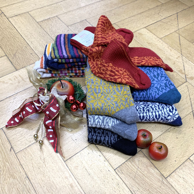 Hirsch Natur  Norweger - Streifen  Socken Schurwolle 