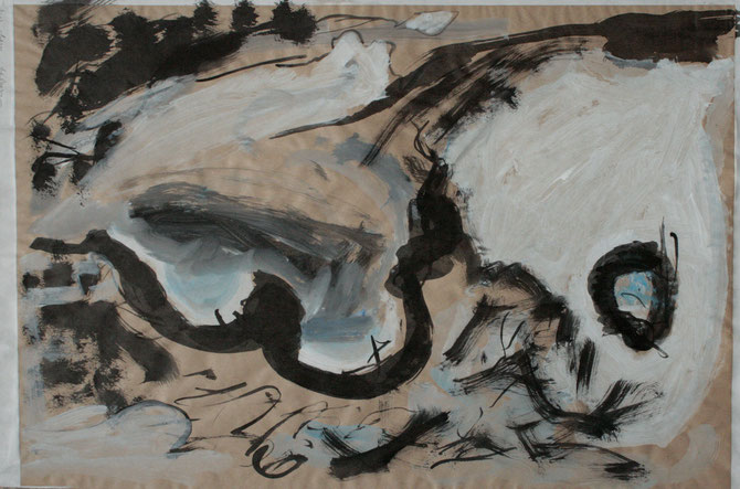 Feuerstein, KayUte Kühn, 50x70 cm, Acryl auf Packpapier