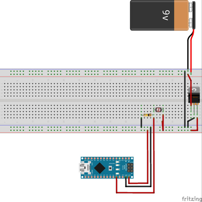 Mein bisheriger Aufbau in Fritzing (meine ersten Schritte in dem Programm)