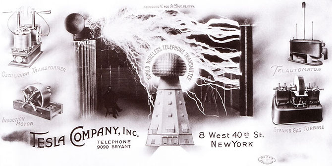 Tesla Company letterhead. Note the words "World Wireless Telephone Transmitter.