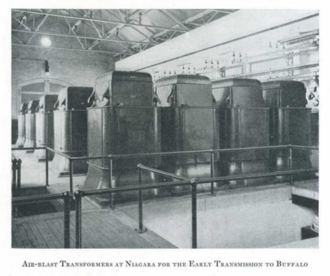 Static Transformers at Niagara End of Buffalo Transmissio Line. 200 Volts 2 Phase to 11,000 Volts 3 Phase