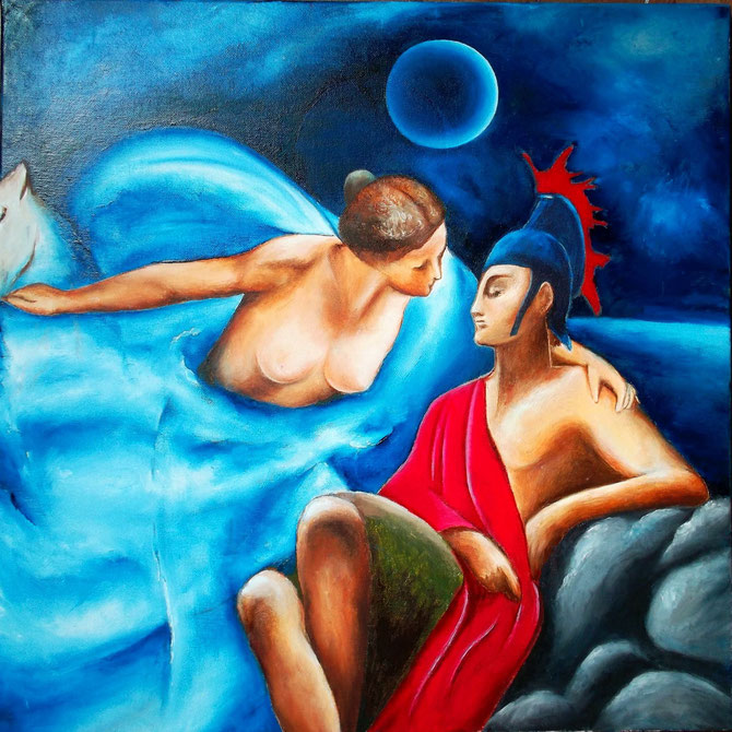 "Die Mondgöttin und der Legionär"-Öl auf Leinwand -50 x 50 (Stadtarchiv Lünen)