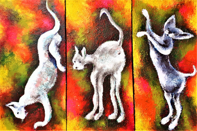 "Drei Katzen" -Mischtechnik auf Leinwand - a 40 x 60