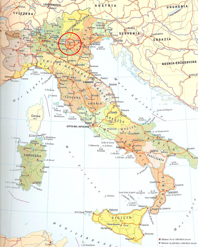 Italy Map, Verona is in middle nord