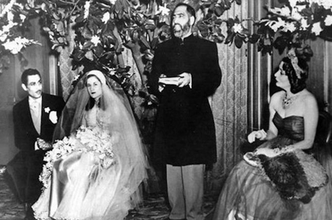 25 AVRIL 1950. SAN FRANCISCO. HOTEL FAIRMONT. MARIAGE DE LA PRINCESSE FATHIA ( 1930-1976) AVEC RIAD GHALI (1919-1978)