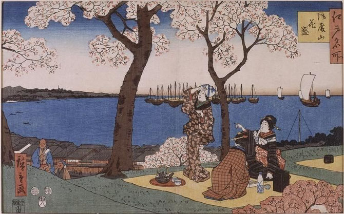 Utagawa HIROSHIGE (1797 EDO-12 OCT. 1858 EDO). PERIODE UKIYO-E. "LES CERISIERS EN FLEURS".  