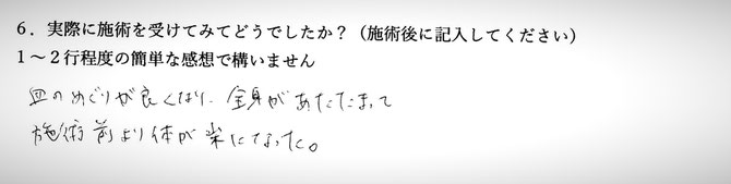 全身疲労でお悩みの方の手書き感想イメージ