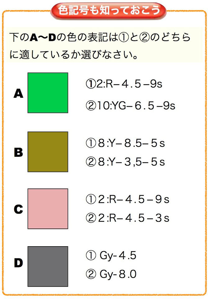 過去問３級 色記号の読み取り 模擬 独学を応援するe色彩学校 色彩検定の過去問題を解説