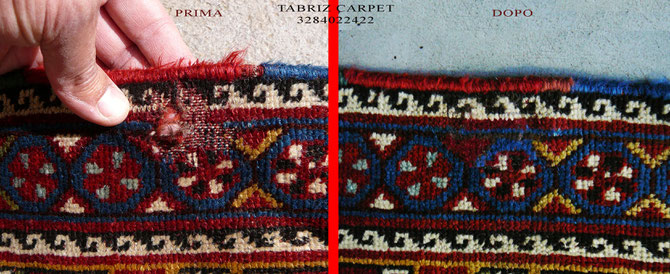 Restauro tappeti antichi a Trieste, prima e dopo riparazione tappeto Trieste