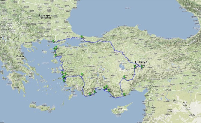 Die ungefähre Rundstrecke in der Türkei ( Quelle: Google Maps )