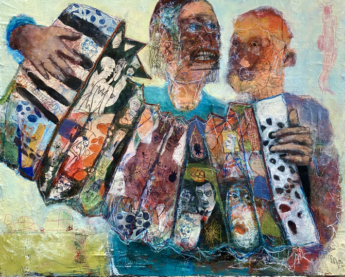 o.T.  ----   2021  ----     100 x 80  ----     Collage, Öl und Kaltwachs  ---- (Privatbesitz)