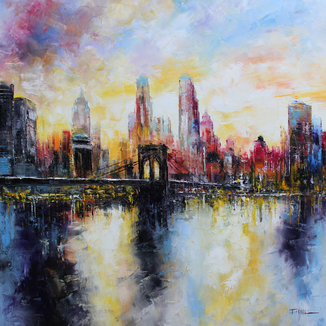 EVENING ON EAST RIVER, format, 90 x 90 cm.