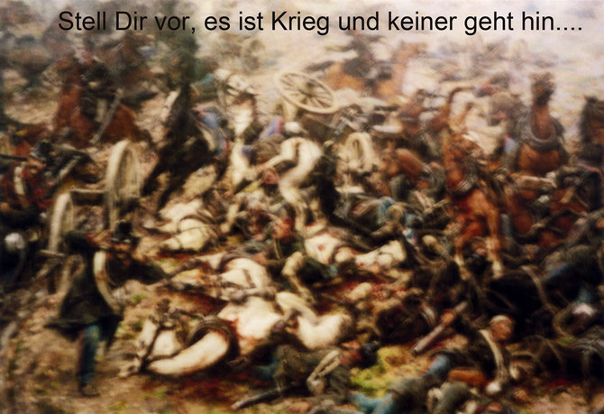 Fotomontage mit Schlachtenbild aus dem Heeresgeschichtlichen Museum Wien