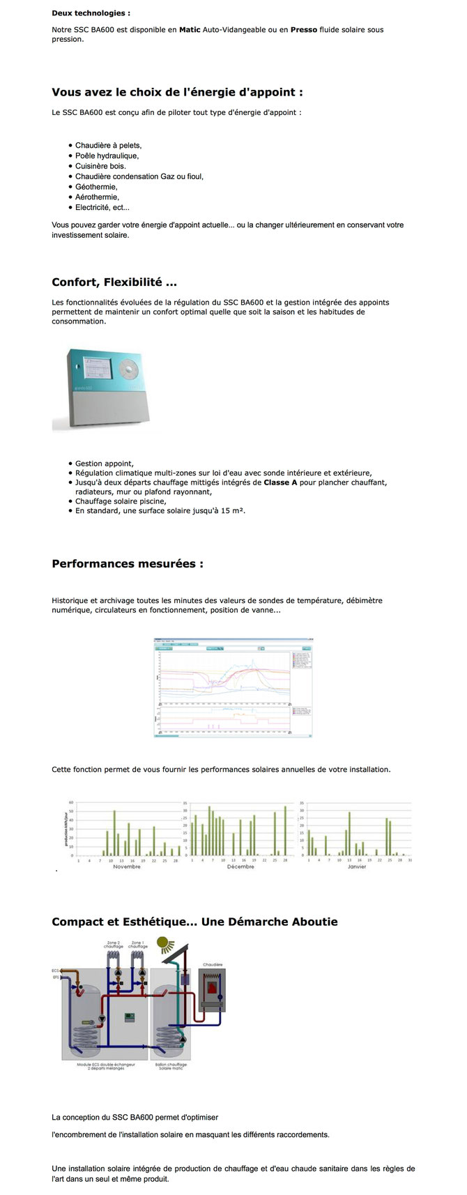 SSC bi-accumulation - Chaudière à pelets pellets - Poële hydraulique - Cuisinière bois - Chaudière condensation Gaz ou Fioul - Géothermie - Aérotherme - Electricité - Système Solaire Combiné Bi-Accumulation BA600 - ECS Eau Chaude Solaire - intégré compact