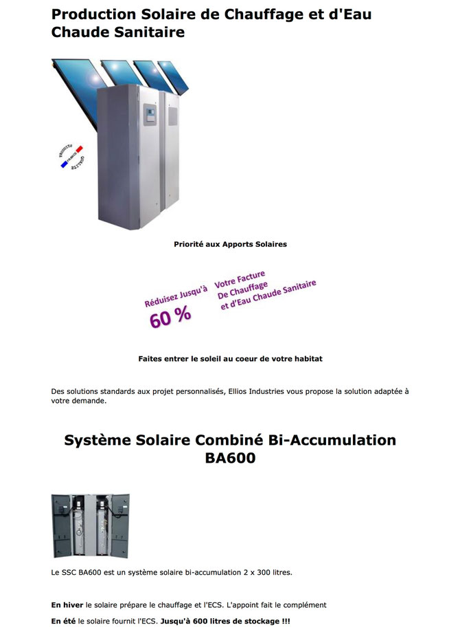 SSC - Chaudière à pelets pellets - Poële hydraulique - Cuisinière bois - Chaudière condensation Gaz ou Fioul - Géothermie - Aérotherme - Electricité - Système Solaire Combiné Bi-Accumulation BA600 - ECS Eau Chaude Solaire - Presso Matic auto vidangeable