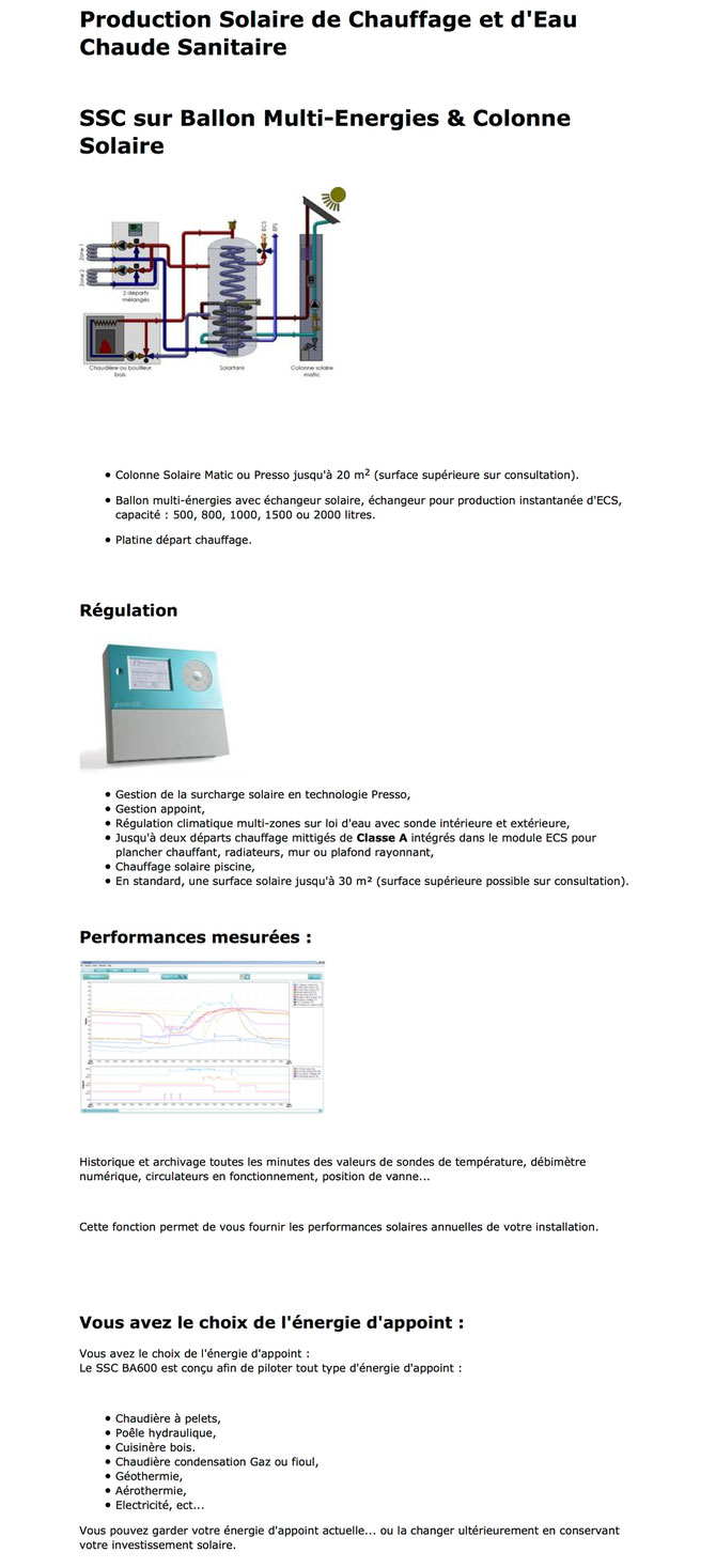 SSC sur Ballon Multi-énergies et Colonne Solaire Chaudière à pelets pellets Poële hydraulique Cuisinière bois Chaudière condensation Gaz Fioul Géothermie Aérotherme Electricité Presso Matic - ECS Eau Chaude Sanitaire - Sous pression - Auto-vidangeable
