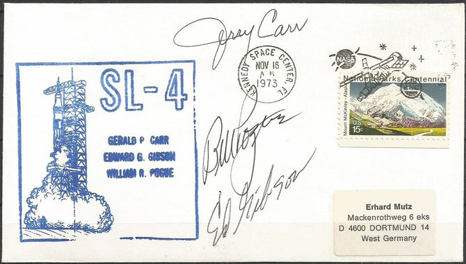 Launch cover Skylab 4 orig. signed by complete crew, KSC cachet ca. 6000 issued