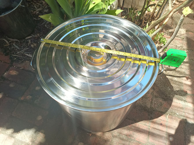 A 100 litre stainless stockpot. She's a beauty of design and manufacturing