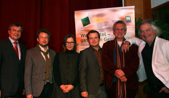 Pressegespräch „Kulturhighlights im Waldviertel 2015“. V.l.n.r.: LAbg. Johann Hofbauer, Mag. Zeno Stanek, Margit Mezgolich, Mag. (FH) Andreas Schwarzinger,Harald Guggenberger, Dr. Peter Hofbauer. Foto: zVg