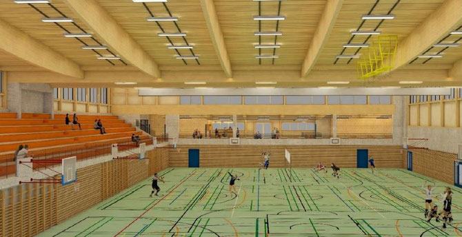 Innenansicht der geplanten Dreifachhalle. Bild: Medienmitteilung Gemeinderat Gossau ZH