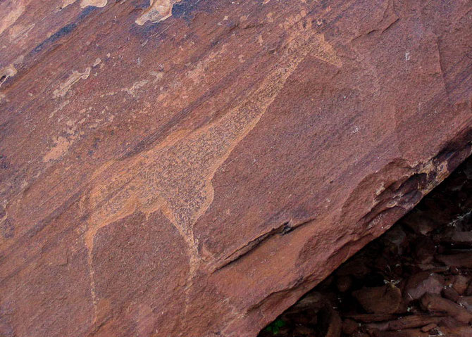 Rätselfrage: Die Gravur im National Monument von Twyfelfontein stellt eindeutig eine..?... dar.